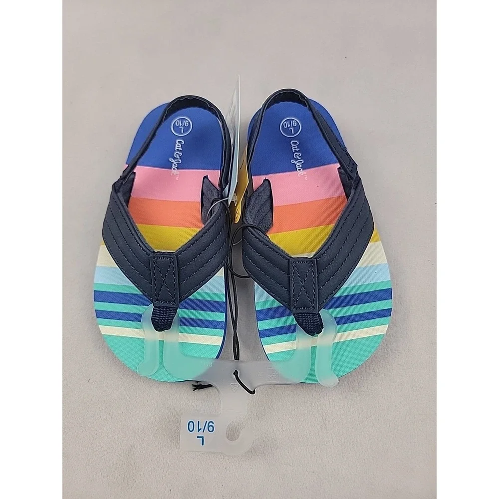 Cat And Jack Girls‎ Boys Large 9/10 Comfortable Slip On Flip Flop Rainbow Colors